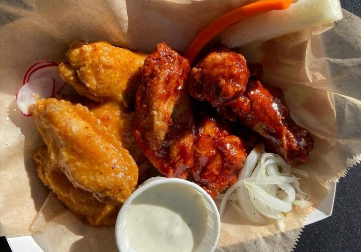 Caguamera and OG BBQ wings at Alitas Jalisco