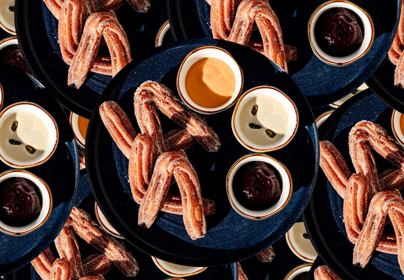 Churros shaped like the LA Dodgers' LA logo at La Cha Cha Cha