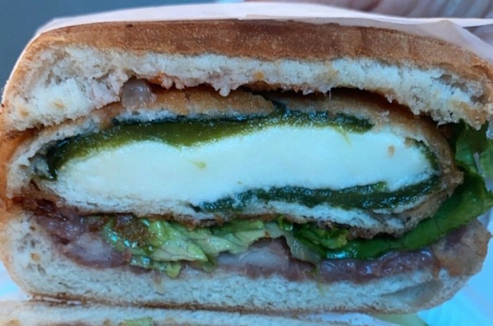 Cheese-filled poblano tortas at Tortacos Cansado del Camino